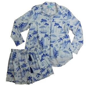 True Destinations Resort Wear Top Shirt Shorts Tropical 2 piece Med Lounge NWOT